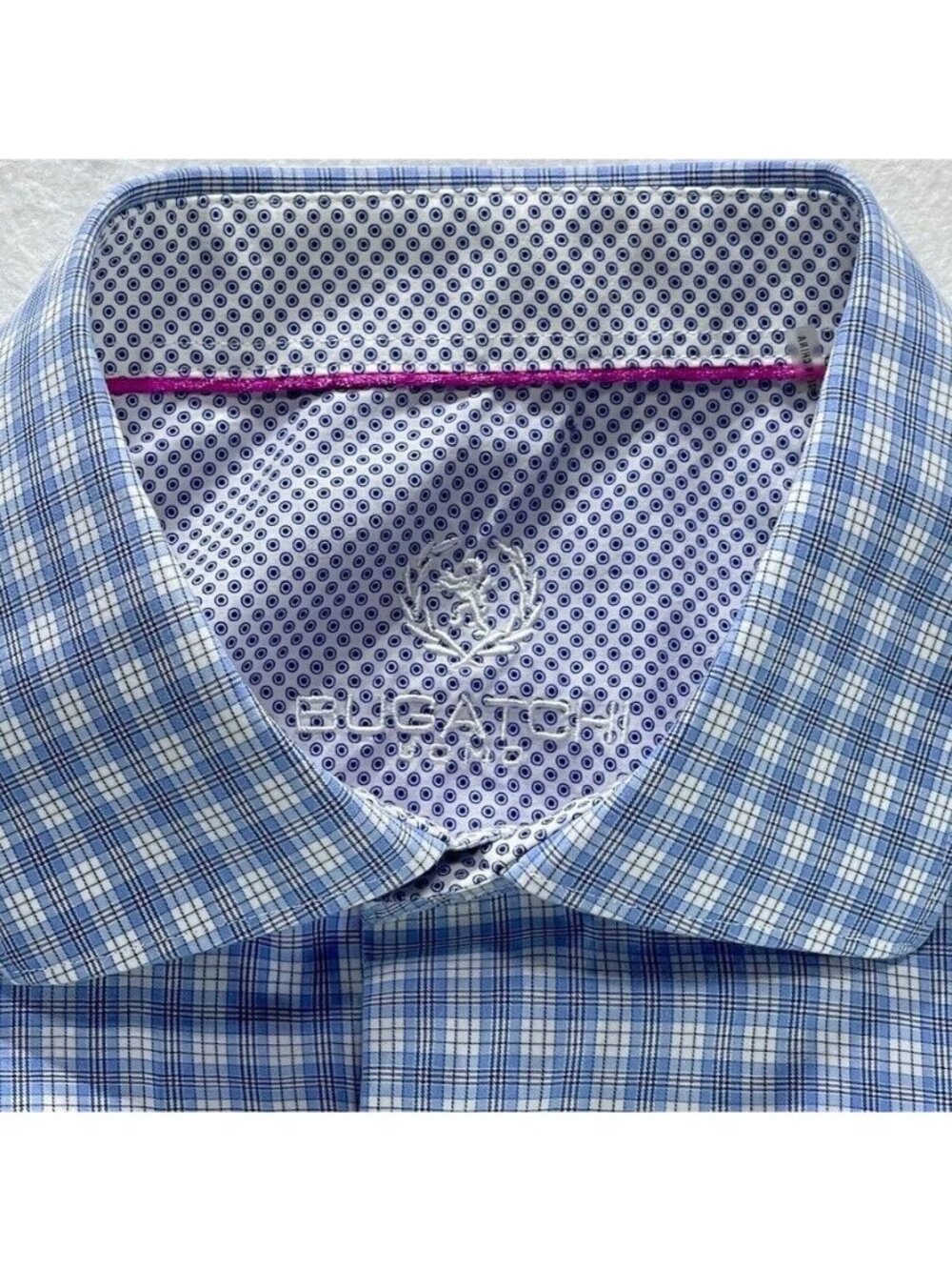 Bugatchi Mens Blue Check Long Sleeve Button-Up Shirt 100% Cotton Size L - Picture 4 of 13